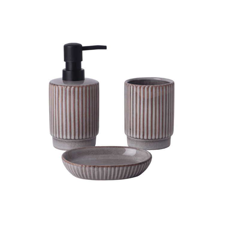 Kit Banheiro Porcelana Cinza 3 Pecas - Tuut